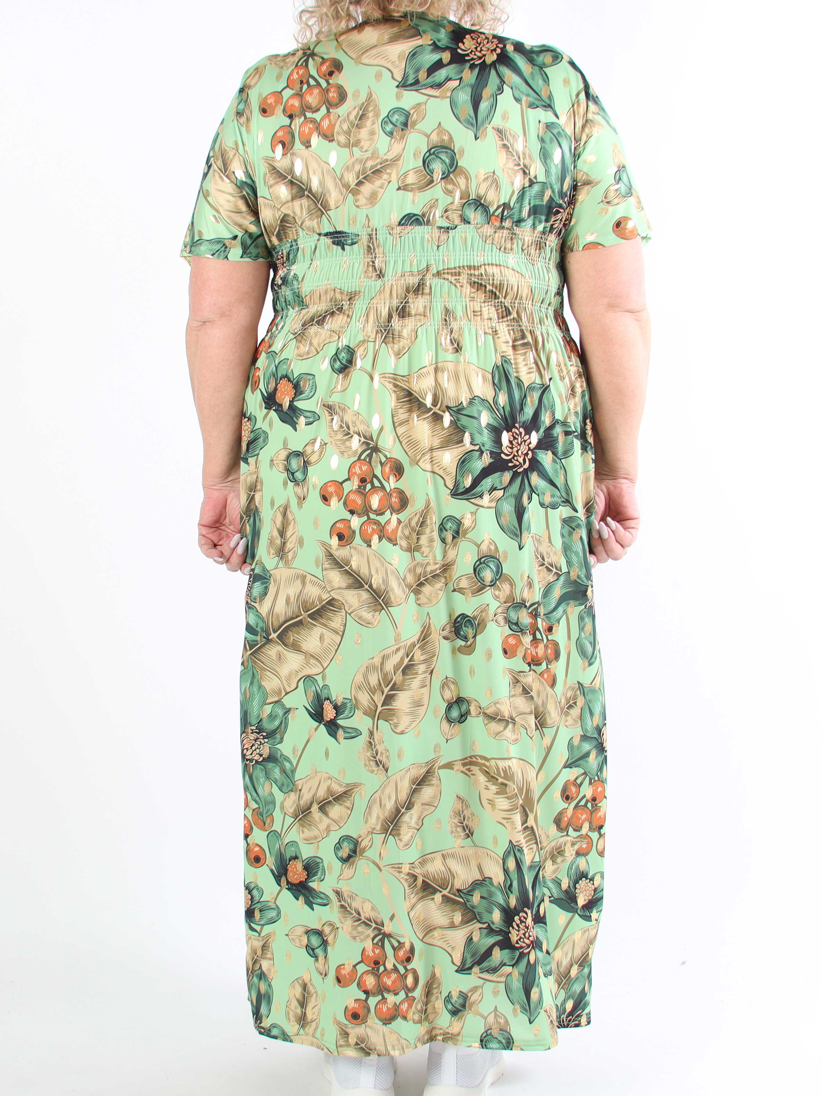 Pams Berry - Lang plus size elastisk kjole med smock i livet